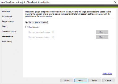 Backup Permissions step