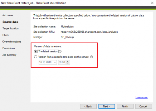 Backup SharePoint restore Source data