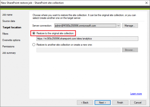 Backup SharePoint restore original location