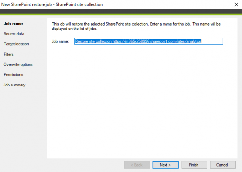 Backup SharePoint restore wizard