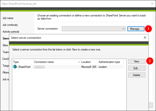Creating a new SharePoint connection.