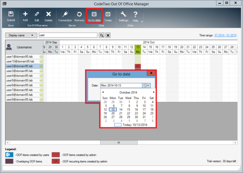OOOM - Go to date - calendar view.