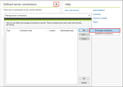 Creating a new Exchange connection.