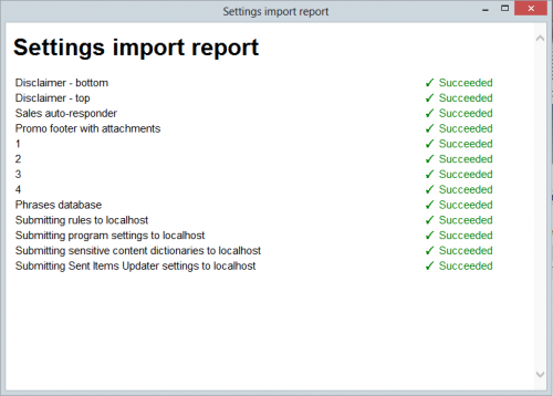 Settings import report.