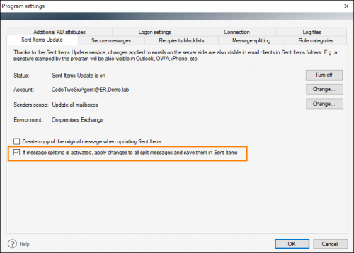 Enable this option to show all split messages in the Sent Items folder