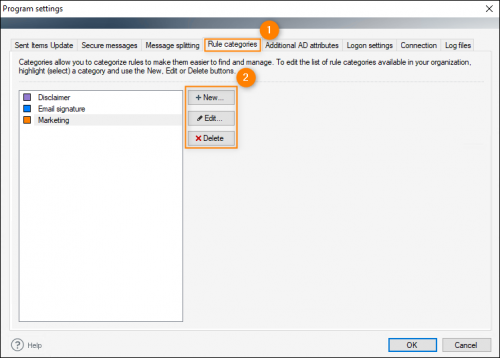 Managing rules' categories.