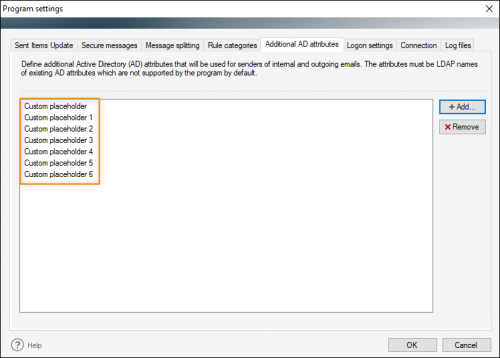 Additional AD attributes (custom placeholders) visible on the list.