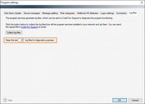 Changing the number of log files to be stored.