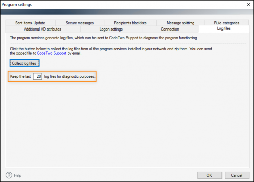 Changing the number of log files to be stored.