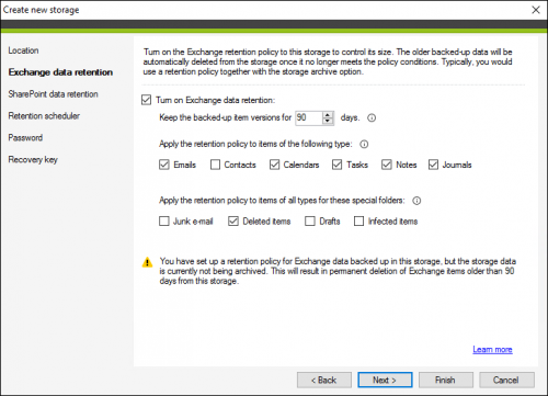 Exchange retention - typical configuration in CodeTwo Backup