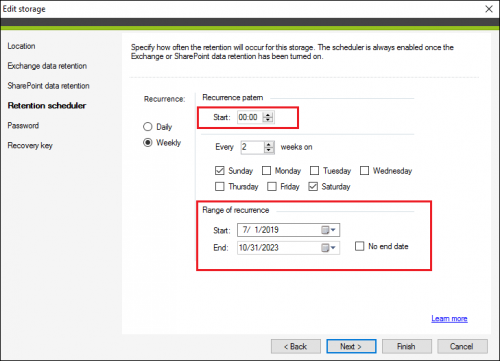 Storage retention scheduler in CodeTwo Backup - options