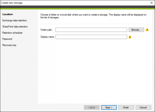 Backup storage creation wizard in CodeTwo Backup