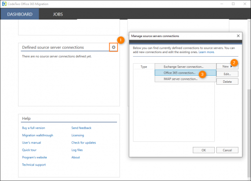 O365 Migration - source Office 365 connection - opening wizard