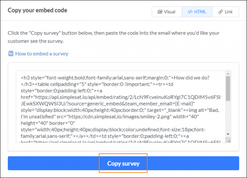 HTML code of the one-click CSAT survey.