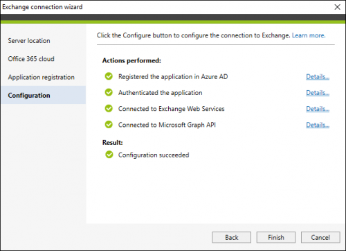 Backup Exchange connection Configuration