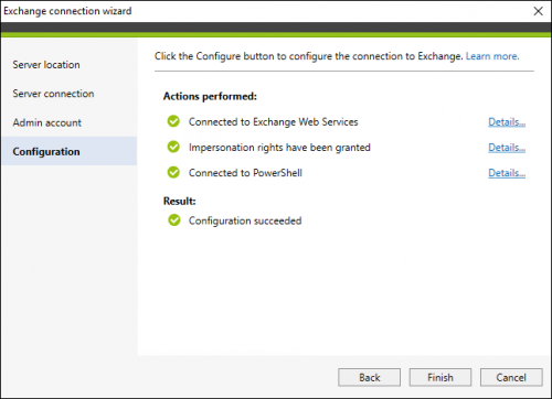 Backup Exchange connection Configuration on-prem