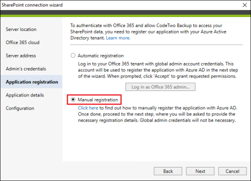 Backup SharePoint connection manual registration