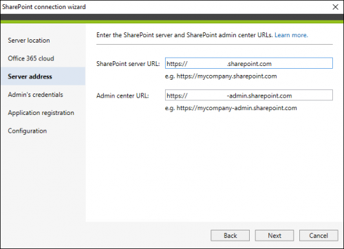 Backup SharePoint connection server url
