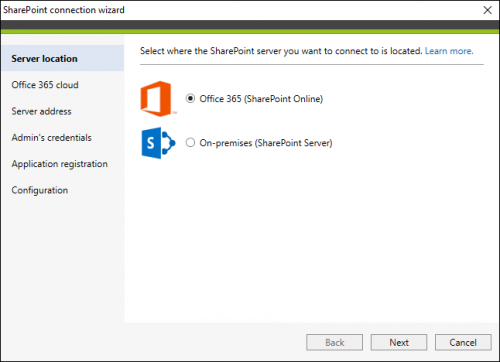Backup SharePoint connection wizard