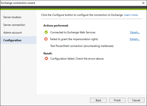 Backup failed to grant impersonation rights
