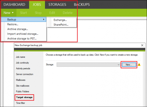 Backup Storage creation in backup job wizard