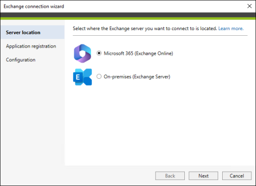 The Exchange connection wizard.