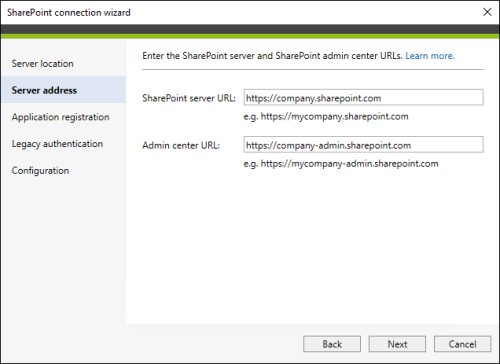 Providing URLs of your SharePoint Online site.
