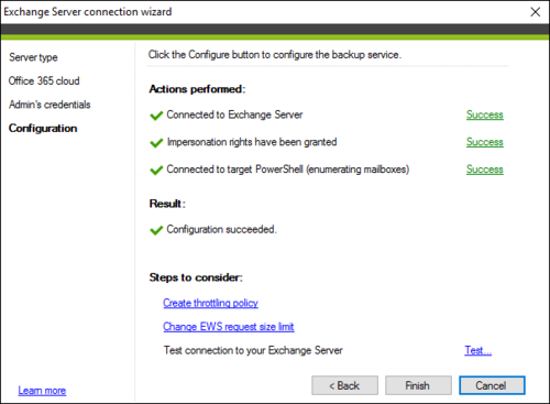 Backup O365 connection configuration