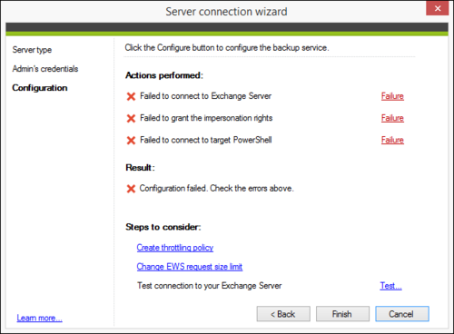 Backup Office 365 connection wizard failures