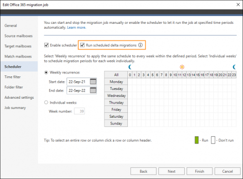Configuring the scheduler to run automatic delta migrations.