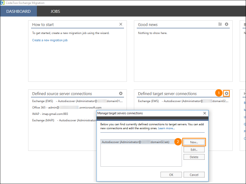 Creating a new target server connection.