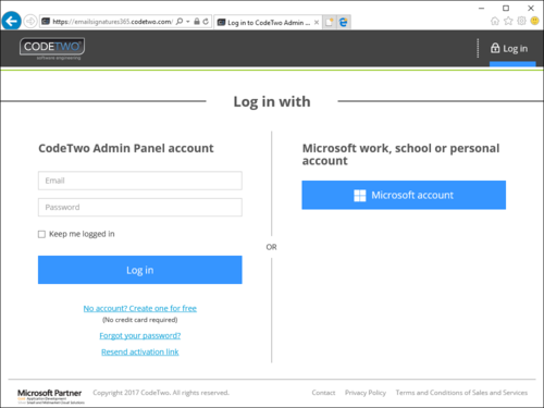 ESIG for O365 Admin Panel login website