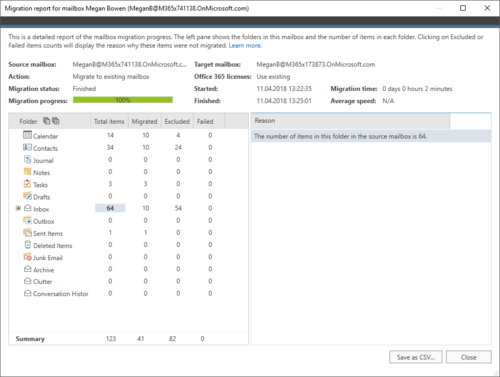 Office 365 Migration - mailbox report