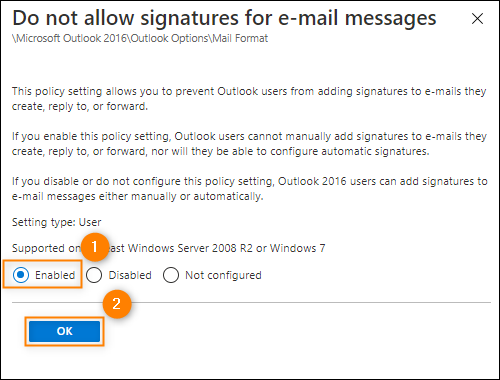 Disabling the native signature experience in Outlook for Windows.