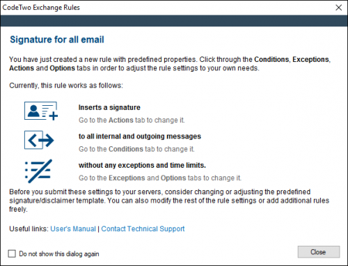 Description of a rule inserting signature for all emails.