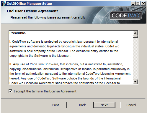 Accepting the License Agreement.