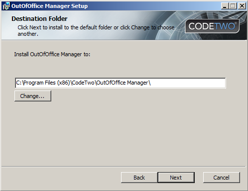 Choosing the location of the program's installation.