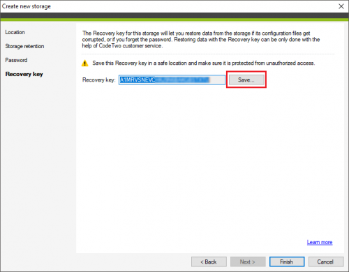 Backup Storage Recovery key