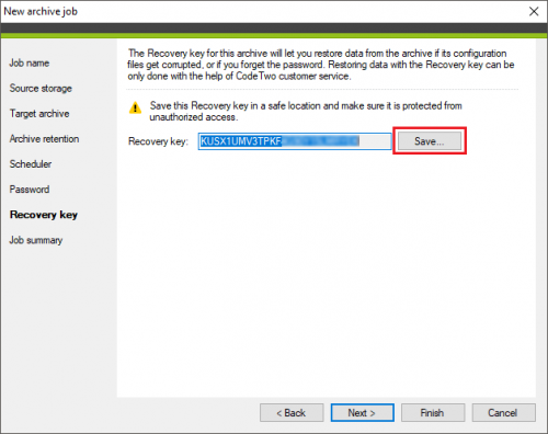 Backup archive job Recovery key