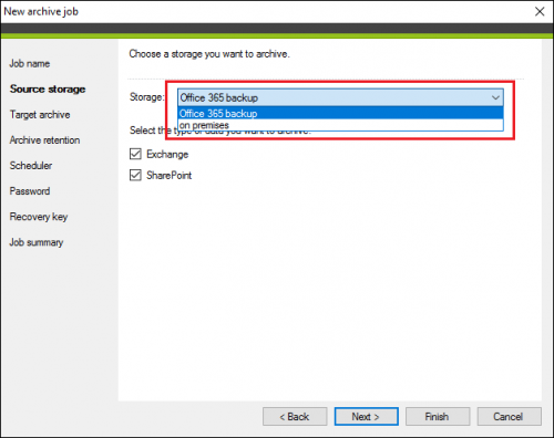 Backup archive job source storage