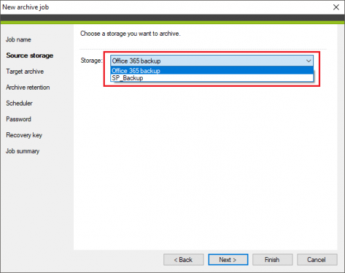 Backup archive job source storage