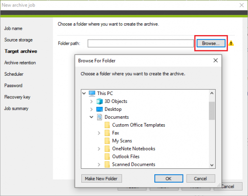 Backup archive job Target archive