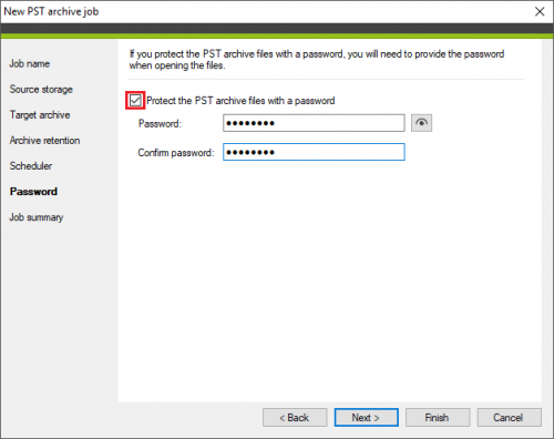 Backup PST archive job Password