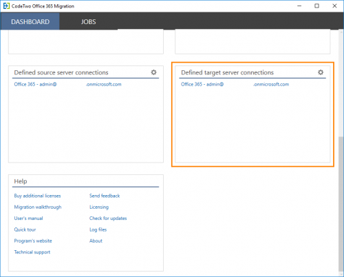 O365 Migration target defined connection v3.2