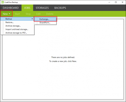 Backup create Exchange job