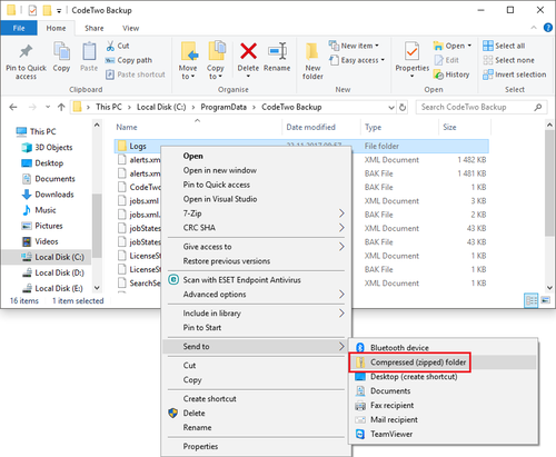 Zipping the Logs folder.