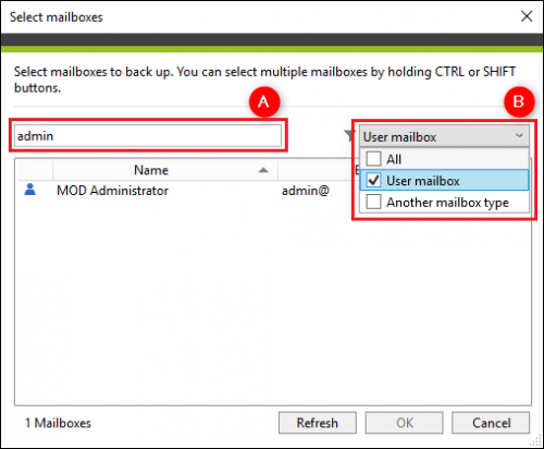 Backup Exchange backup job filtering mailboxes