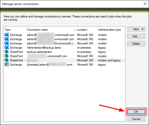 Confirming the connection settings.