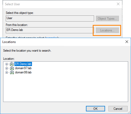 Choosing a domain to be searched for the administrator's UPN