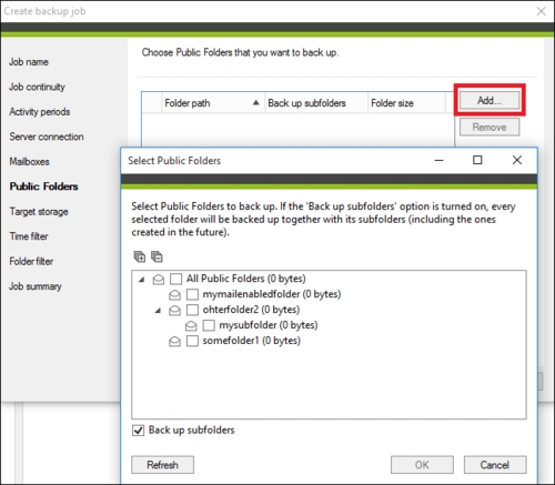 Select public folders included in the backup process.